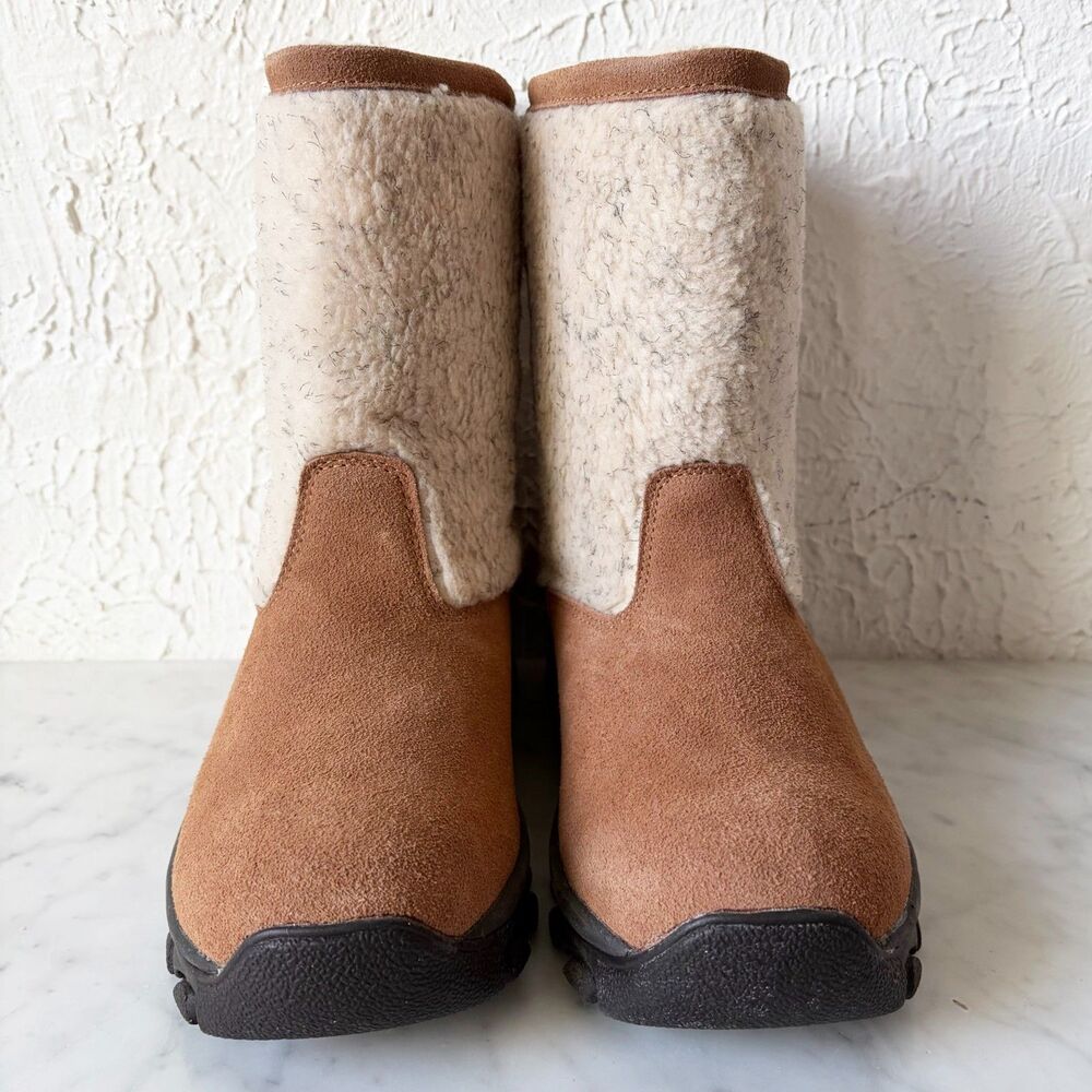 Wyoming Wear Boots Women's 9 Brown Leather Cream Fleece Cozy Cabin Winter